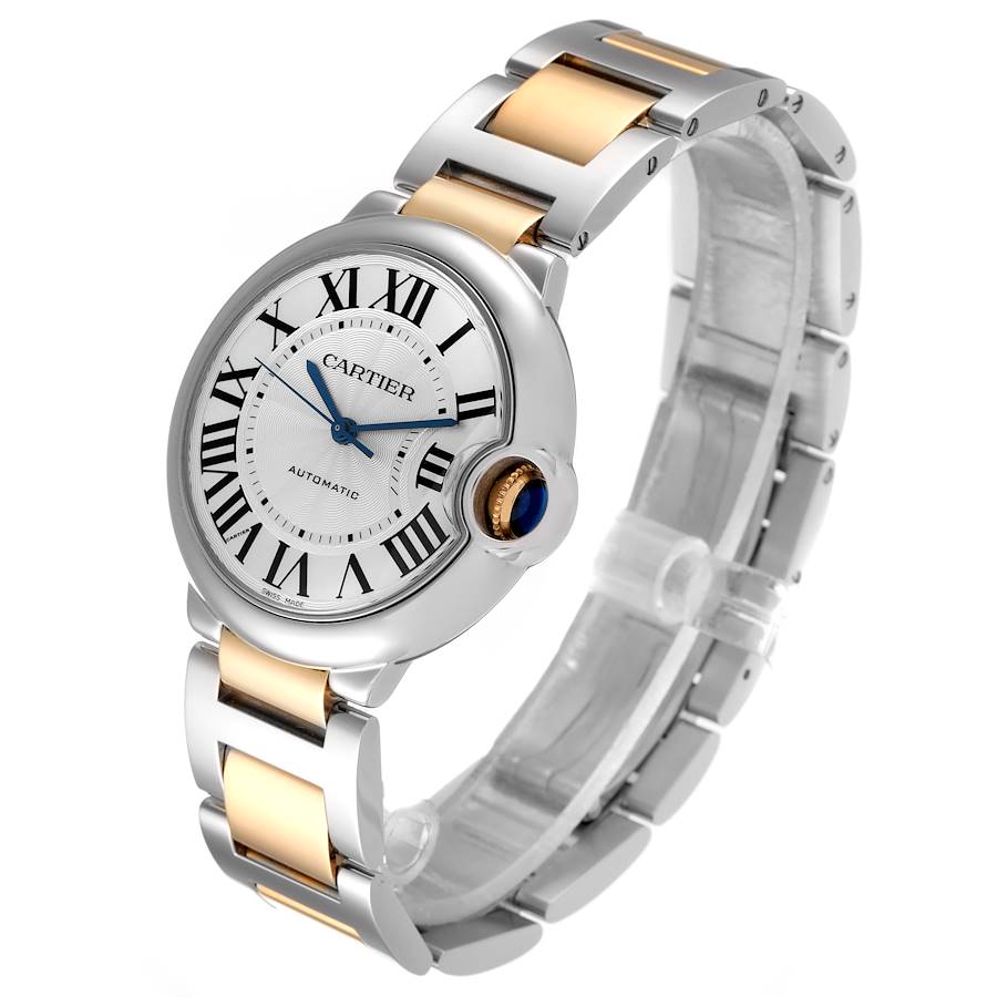 Men's Cartier 42mm Ballon Bleu Two Tone 18K Yellow Gold / Stainless Steel Wristwatch with Roman Numeral Silver Dial & Smooth Bezel. (NEW W2BB0031)