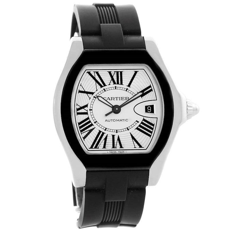 Men's Cartier 40mm x 46mm Roadster Automatic Watch with Black Strap and Silver Dial. (Pre-Owned 3312)