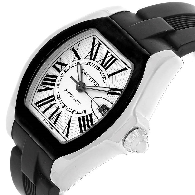 Men's Cartier 40mm x 46mm Roadster Automatic Watch with Black Strap and Silver Dial. (Pre-Owned 3312)