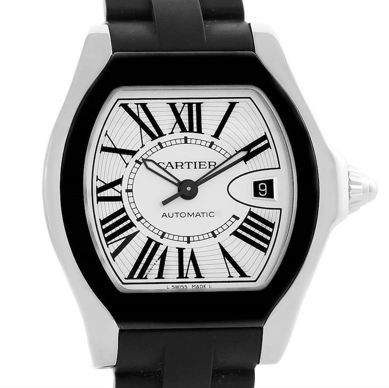 Men's Cartier 40mm x 46mm Roadster Automatic Watch with Black Strap and Silver Dial. (Pre-Owned 3312)