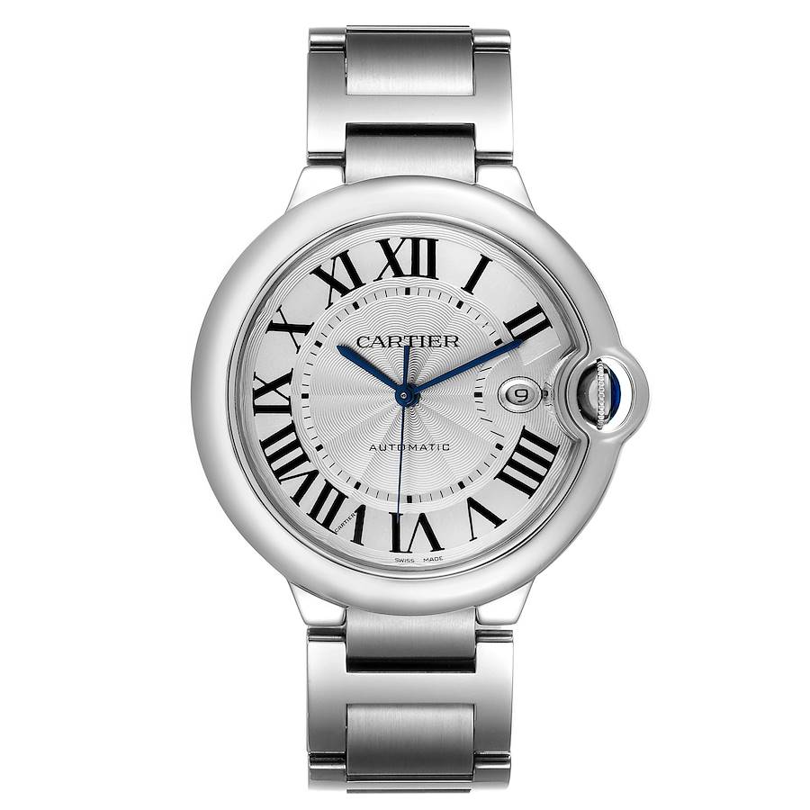 *Men's Cartier 42mm Ballon Bleu Automatic Stainless Steel Watch with Roman Numeral Silver Dial and Smooth Bezel. (Pre-Owned W69012Z4)