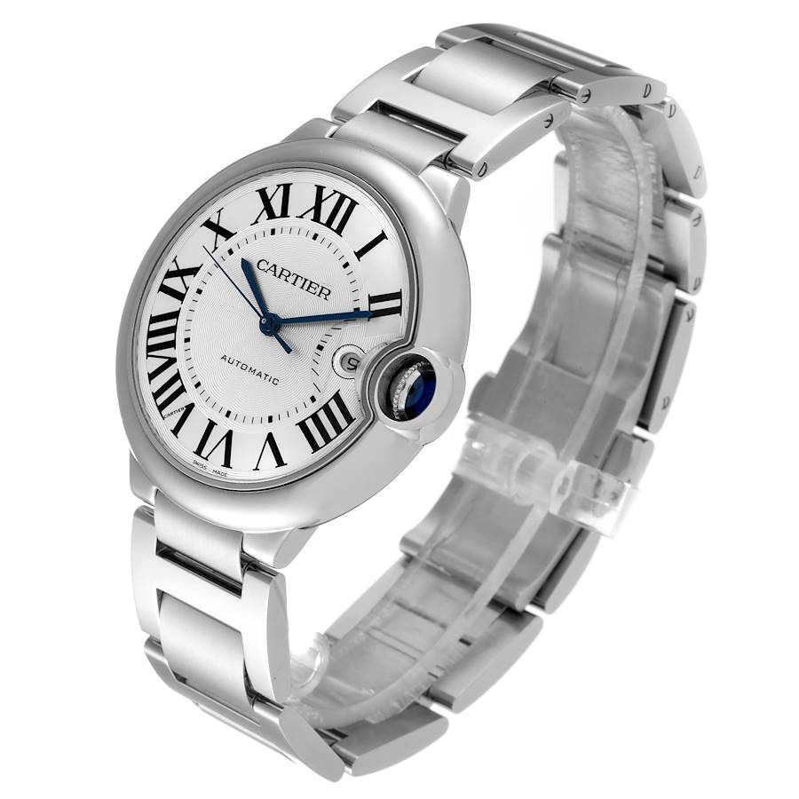 Men's Cartier 42mm Ballon Bleu Automatic Stainless Steel Wristwatch with Roman Numeral Silver Dial & Smooth Bezel. (Pre-Owned W69012Z4)