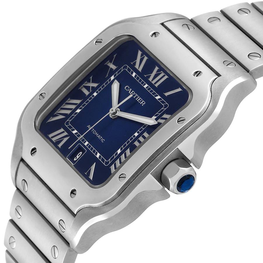 2021 Men's Large Cartier 40mm x 48mm Santos Automatic Stainless Steel Watch with Blue Roman Numeral Dial. (Pre-Owned WSSA0030)