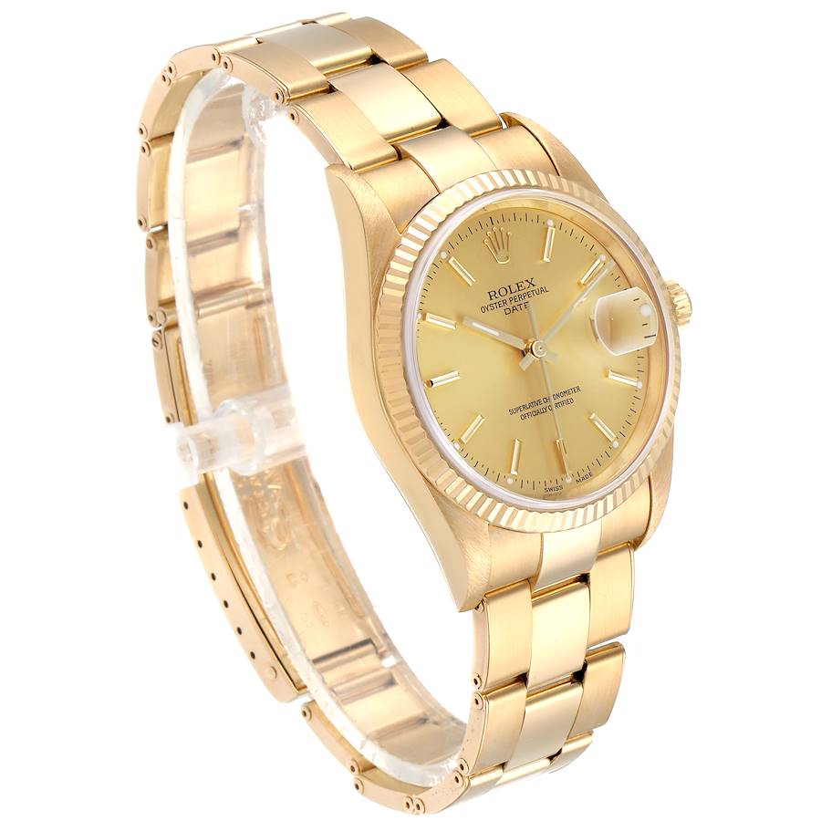 Men's Rolex 34mm Date Presidential 18K Yellow Gold Watch with Gold Dial and Fluted Bezel. (Pre-Owned 15238)