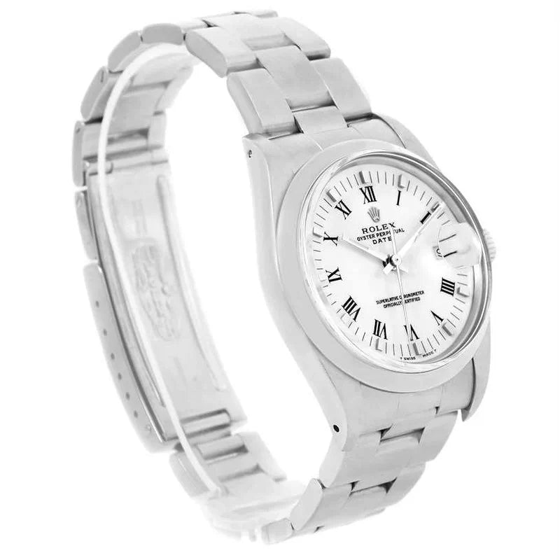 Men's Rolex 34mm Date Vintage Stainless Steel Watch with White Dial and Fluted Bezel. (Pre-Owned 15000)