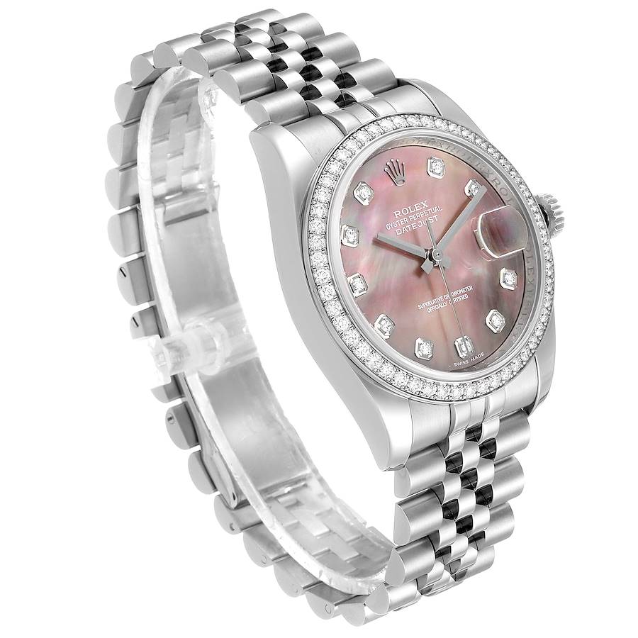 Men's Rolex 36mm DateJust Stainless Steel Wristwatch w/ Mother of Peal Diamond Dial & Diamond Bezel. (Pre-Owned 116244)