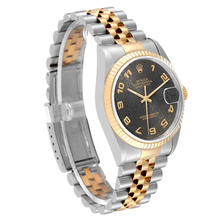 Men's Rolex 36mm DateJust Two Tone 18K Gold / Stainless Steel Watch with Brown 3D Anniversary Dial and Fluted Bezel. (Pre-Owned 16233)