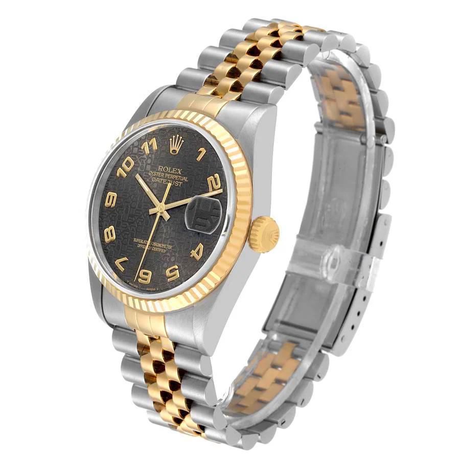 Men's Rolex 36mm DateJust Two Tone 18K Gold / Stainless Steel Watch with Brown 3D Anniversary Dial and Fluted Bezel. (Pre-Owned 16233)