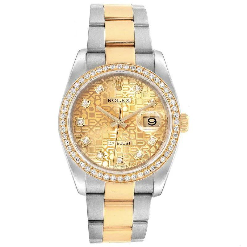 Men's Rolex 36mm DateJust Two Tone 18K Yellow Gold / Stainless Steel Watch with Champagne  Anniversary Diamond Dial and Diamond Bezel. (Pre-Owned 116243)