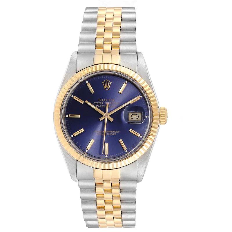 Men's Rolex 36mm DateJust Two Tone 18K Yellow Gold / Stainless Steel Wristwatch w/ Purple Dial & Fluted Bezel. (Pre-Owned 16013)