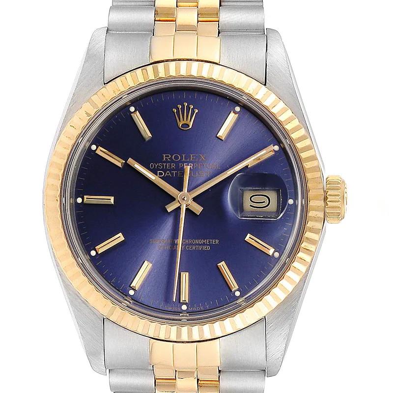 Men's Rolex 36mm DateJust Two Tone 18K Yellow Gold / Stainless Steel Watch with Purple Dial and Fluted Bezel. (Pre-Owned 16013)