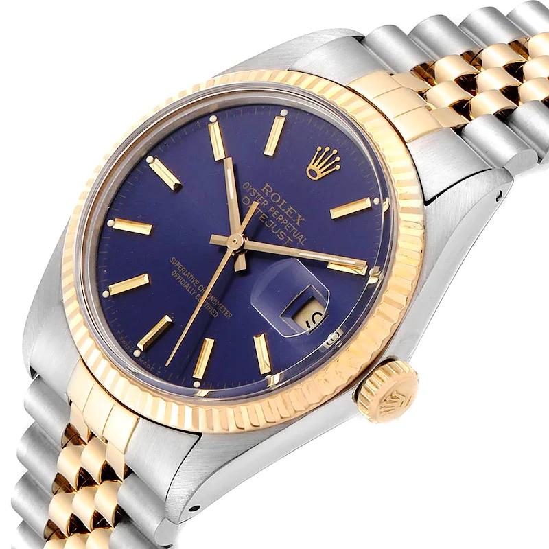 Men's Rolex 36mm DateJust Two Tone 18K Yellow Gold / Stainless Steel Watch with Purple Dial and Fluted Bezel. (Pre-Owned 16013)