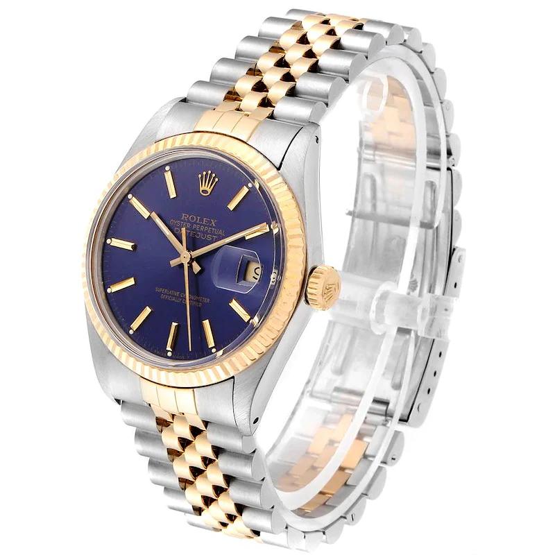 Men's Rolex 36mm DateJust Two Tone 18K Yellow Gold / Stainless Steel Watch with Purple Dial and Fluted Bezel. (Pre-Owned 16013)