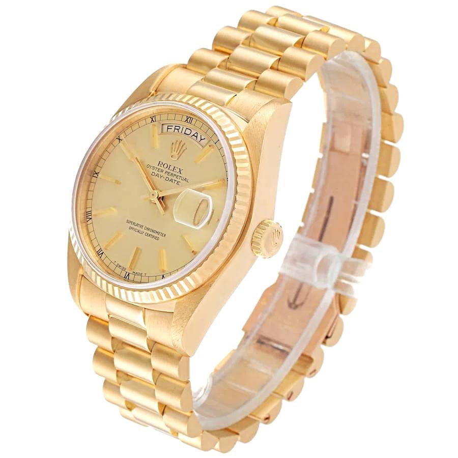 Men's Rolex 36mm Presidential 18K Yellow Gold Watch with Gold Dial and Fluted Bezel. (Pre-Owned 18038)