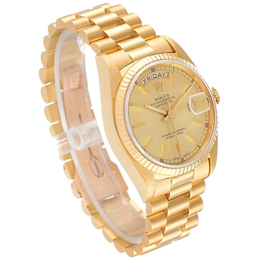 Men's Rolex 36mm Presidential 18K Yellow Gold Watch with Gold Dial and Fluted Bezel. (Pre-Owned 18038)