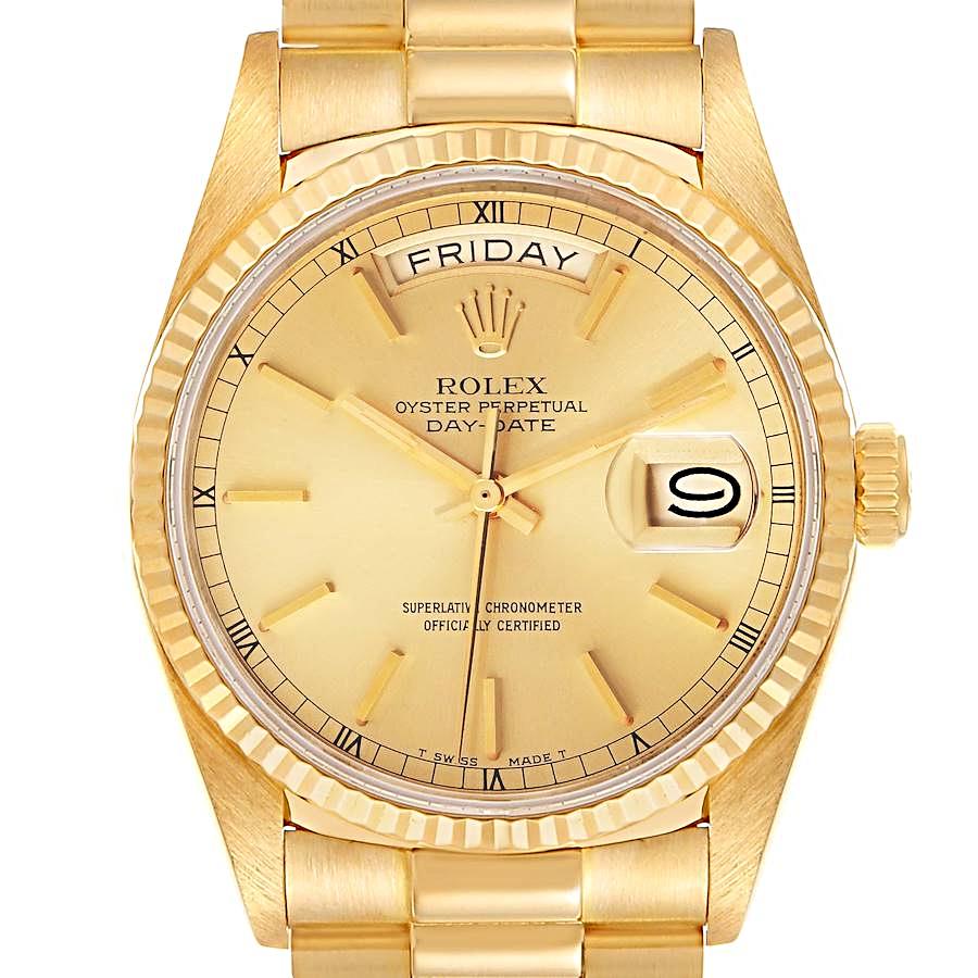 Men's Rolex 36mm Presidential 18K Yellow Gold Watch with Gold Dial and Fluted Bezel. (Pre-Owned 18038)