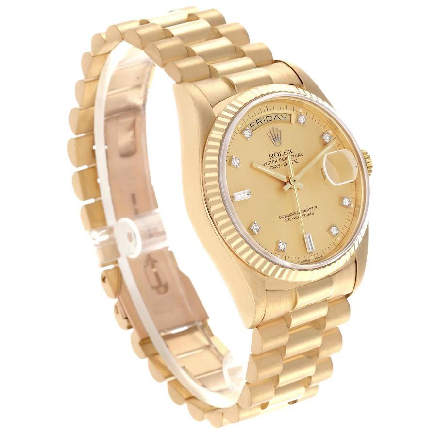 Men's Rolex 36mm Presidential Day-Date 18K Yellow Gold Watch with Champagne Diamond Dial and Fluted Bezel. (Pre-Owned 18038)
