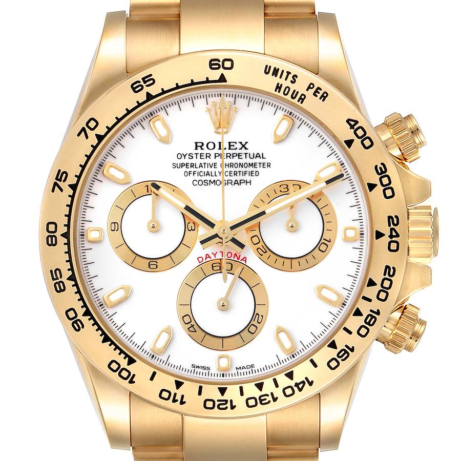 Men's Rolex 40mm Daytona 18K Solid Yellow Gold Watch with White Chronograph Dial. (Pre-Owned 165288)