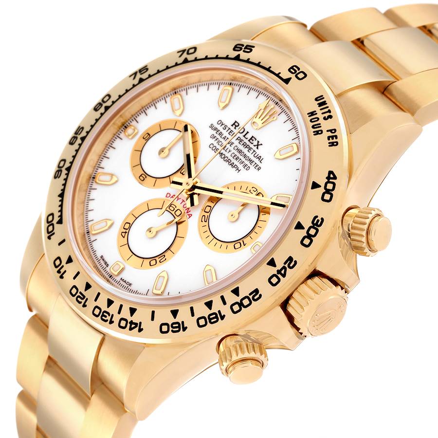 Men's Rolex 40mm Daytona 18K Solid Yellow Gold Watch with White Chronograph Dial. (Pre-Owned 165288)