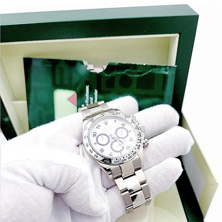 Men's Rolex 40mm Daytona - 18K White Gold Watch with Silver Chronograph Dial. (Pre-Owned 116509)