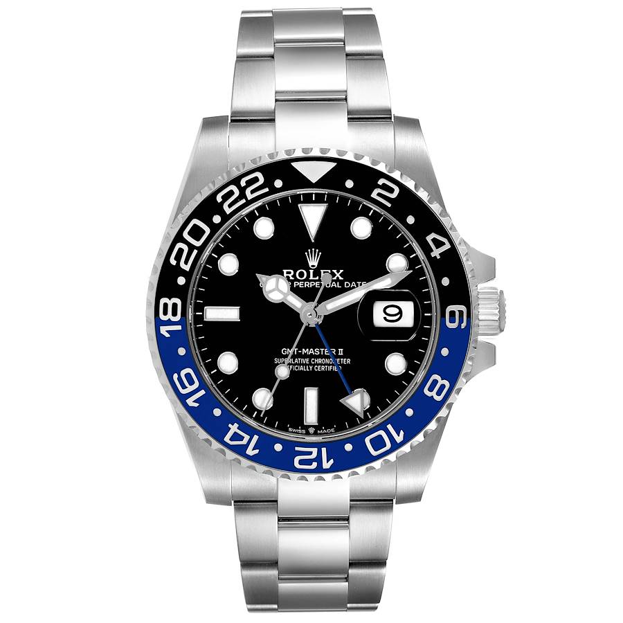 Men's Rolex 40mm GMT Master II "Batman" Stainless Steel Watch with Black Dial and Blue / Black Bezel. (Pre-Owned 126710)