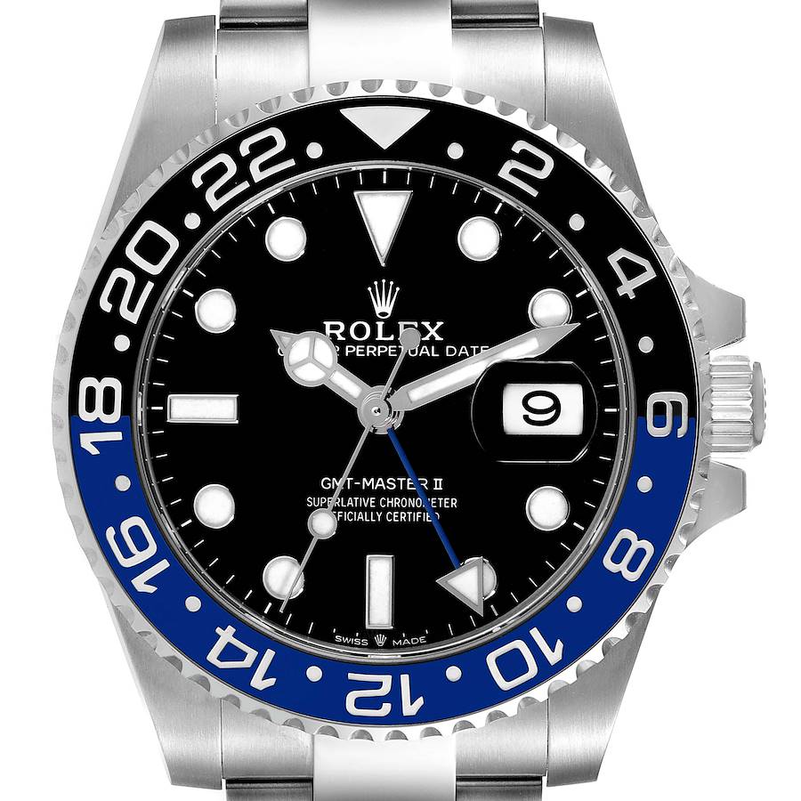 Men's Rolex 40mm GMT Master II "Batman" Stainless Steel Watch with Black Dial and Blue / Black Bezel. (Pre-Owned 126710)