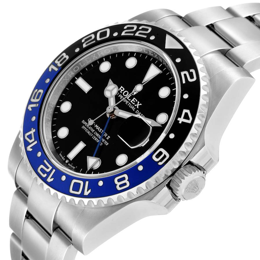 Men's Rolex 40mm GMT Master II "Batman" Stainless Steel Watch with Black Dial and Blue / Black Bezel. (Pre-Owned 126710)