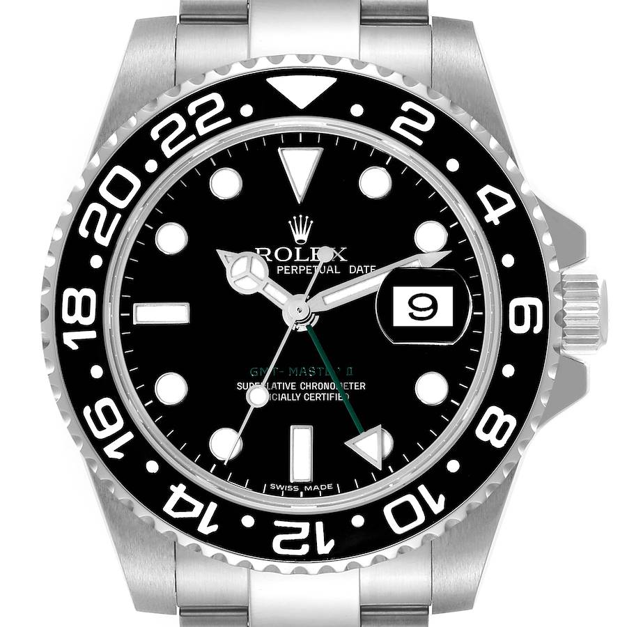 Men's Rolex 40mm GMT Master II Stainless Steel Watch with Black Dial and Black Bezel. (Pre-Owned 116710)