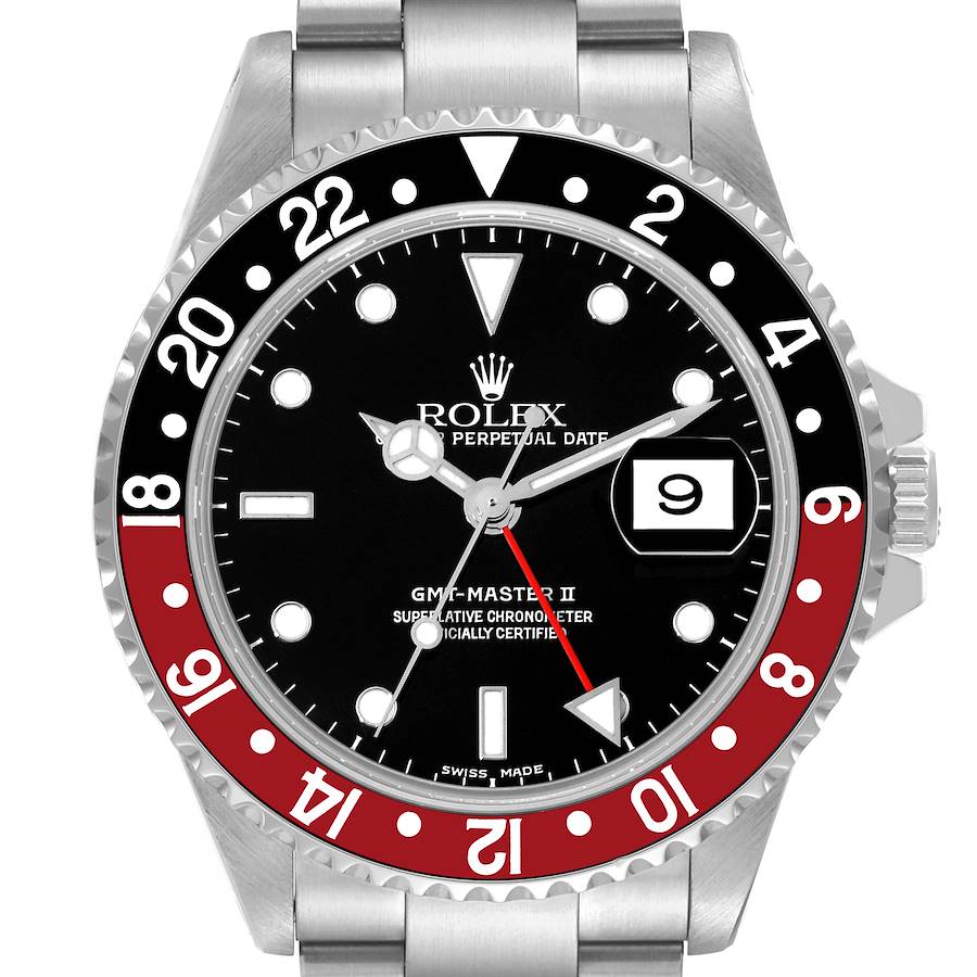 Men's Rolex 40mm GMT Master II Stainless Steel Watch with Black Dial and Coke Bezel. (Pre-Owned 16710)