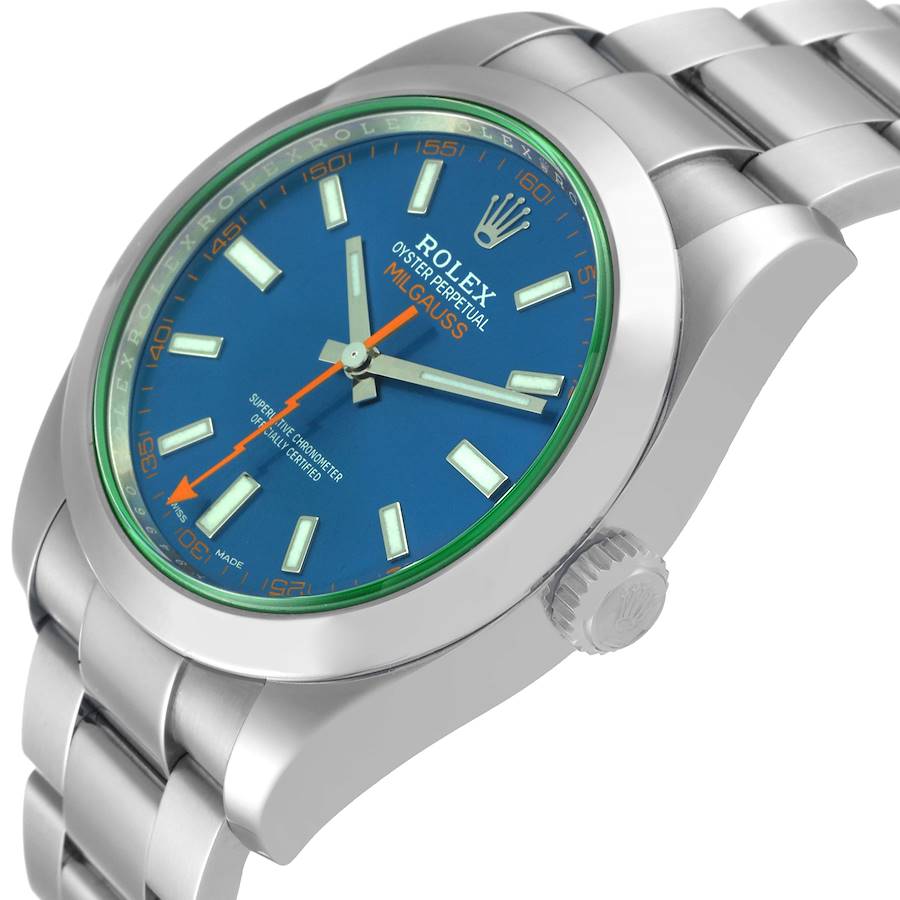 2017 Men's Rolex 40mm Milgauss Oyster Perpetual Stainless Steel Watch with Blue Dial and Smooth Bezel. (Pre-Owned 116400)