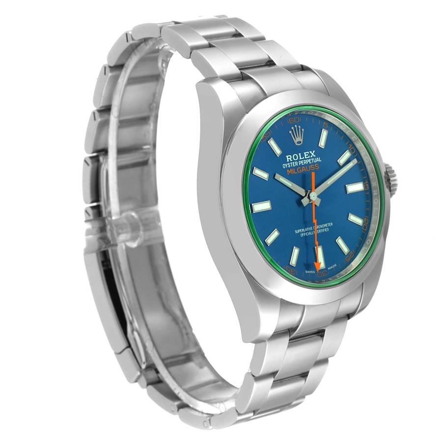 2017 Men's Rolex 40mm Milgauss Oyster Perpetual Stainless Steel Watch with Blue Dial and Smooth Bezel. (Pre-Owned 116400)