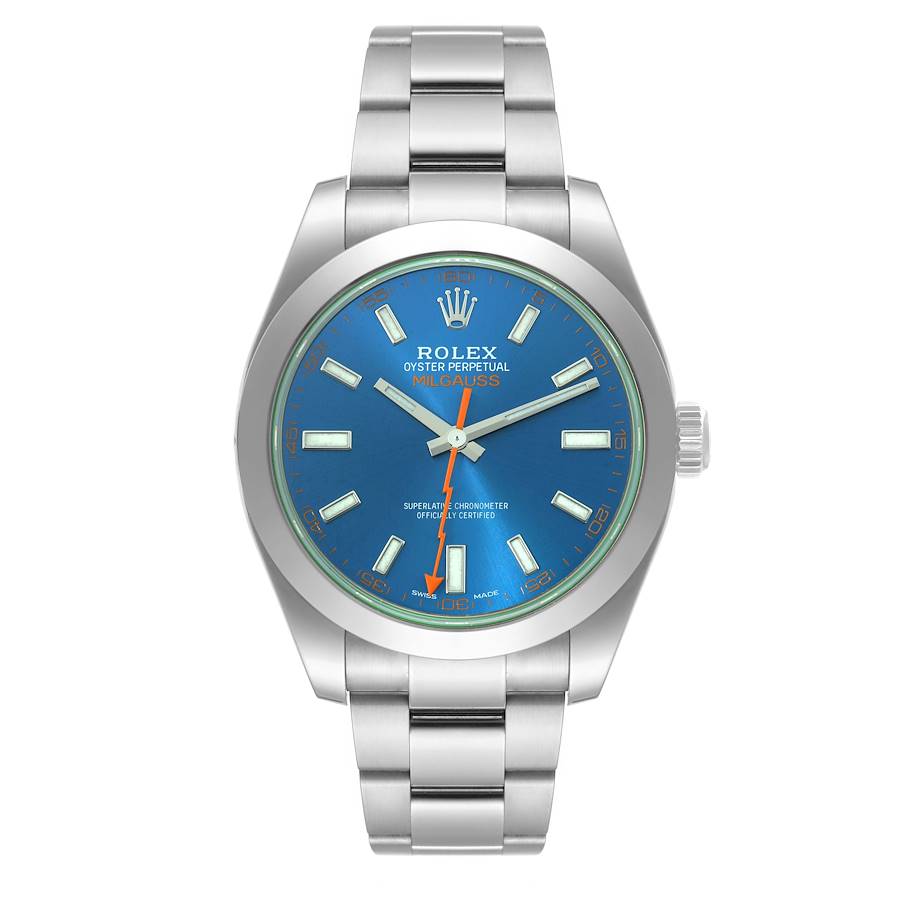 2017 Men's Rolex 40mm Milgauss Oyster Perpetual Stainless Steel Watch with Blue Dial and Smooth Bezel. (Pre-Owned 116400)