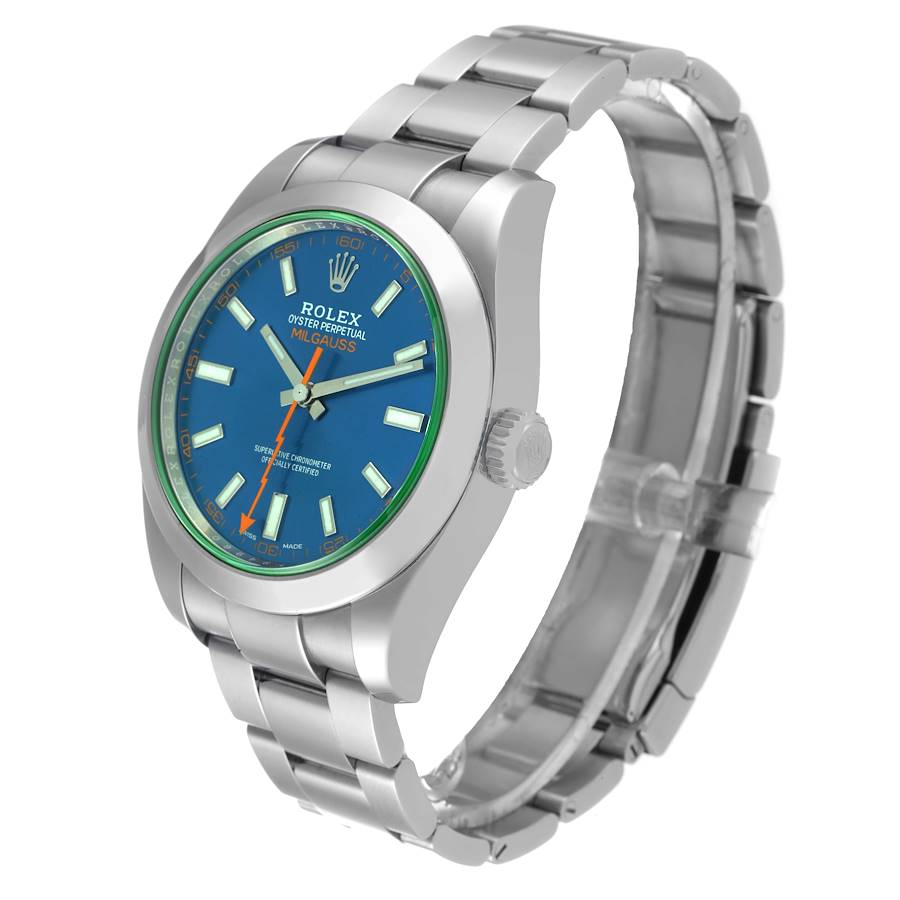 2017 Men's Rolex 40mm Milgauss Oyster Perpetual Stainless Steel Watch with Blue Dial and Smooth Bezel. (Pre-Owned 116400)