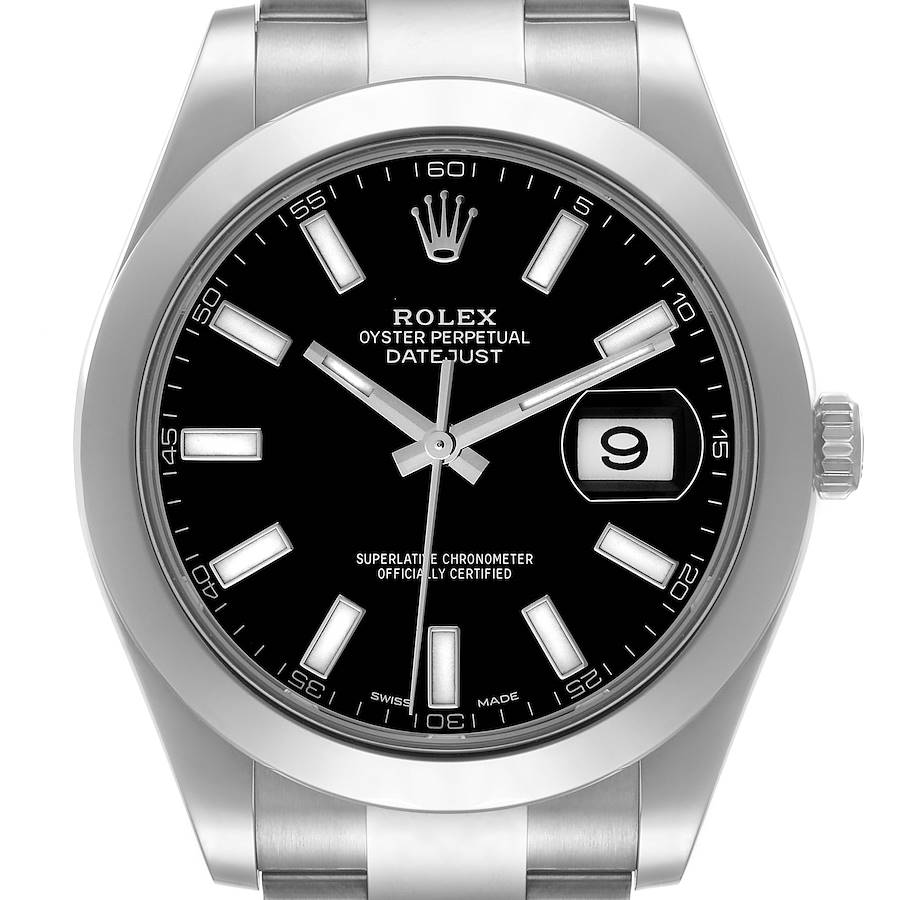 Men's Rolex 41mm DateJust II Stainless Steel Watch with Black Dial and Smooth Bezel. (Pre-Owned 116300)