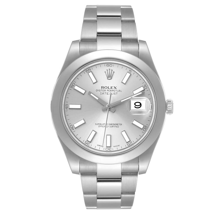 Men's Rolex 41mm DateJust II Stainless Steel Watch with Silver Dial and Smooth Bezel. (Pre-Owned 116300)