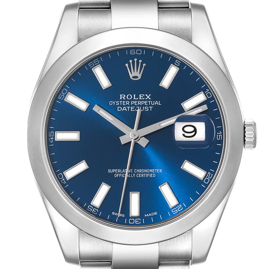 Men's Rolex 41mm DateJust Stainless Steel Watch with Blue Dial and Smooth Bezel. (Pre-Owned 116300)