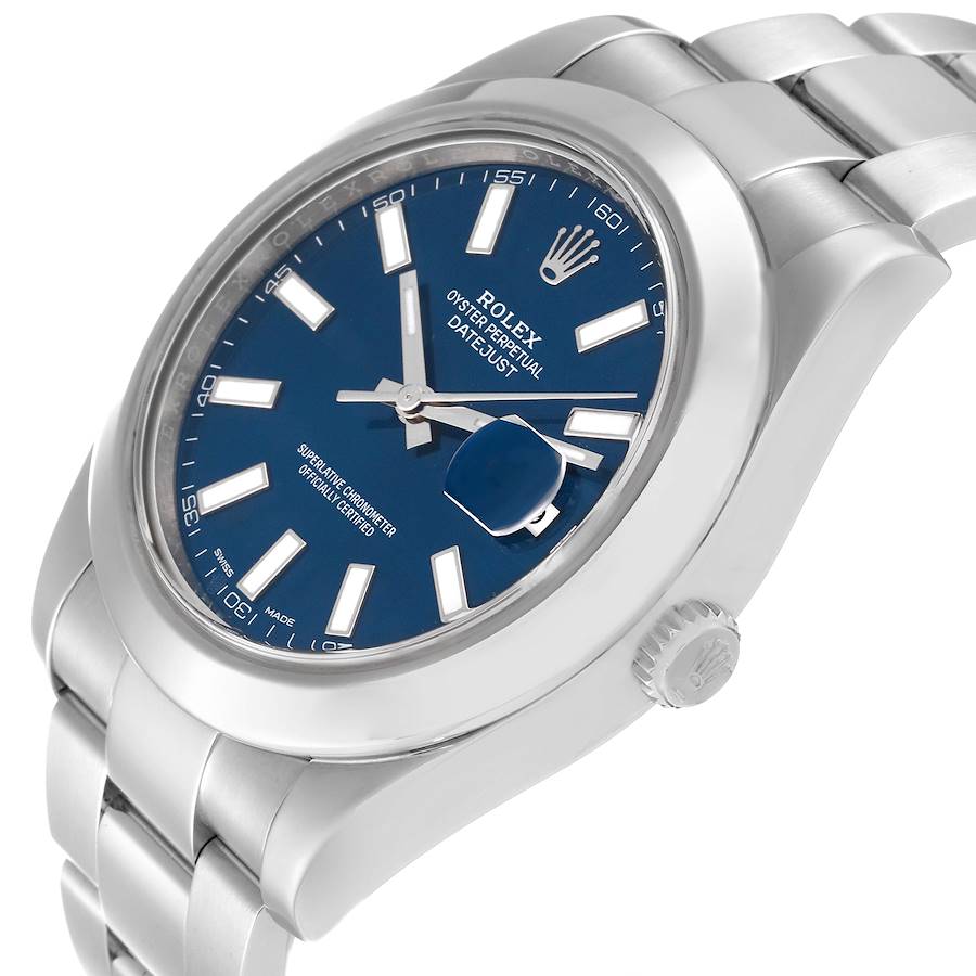 Men's Rolex 41mm DateJust Stainless Steel Watch with Blue Dial and Smooth Bezel. (Pre-Owned 116300)