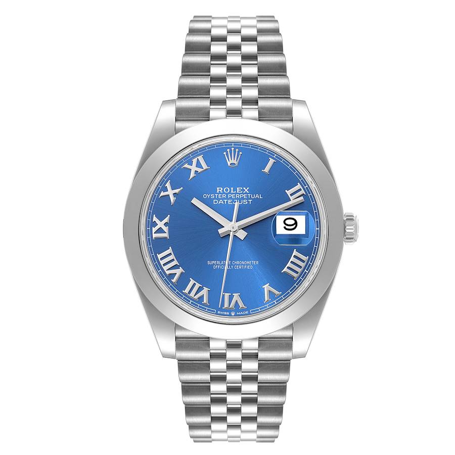 Men's Rolex 41mm DateJust Stainless Steel Watch with Roman Sky Blue Dial and Smooth Bezel. (Pre-Owned 126300)