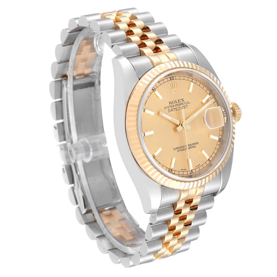 Men's Rolex DateJust 36mm Two Tone 18K Yellow Gold / Stainless Steel Wristwatch with Gold Dial & Fluted Bezel. (Pre-Owned 116233)