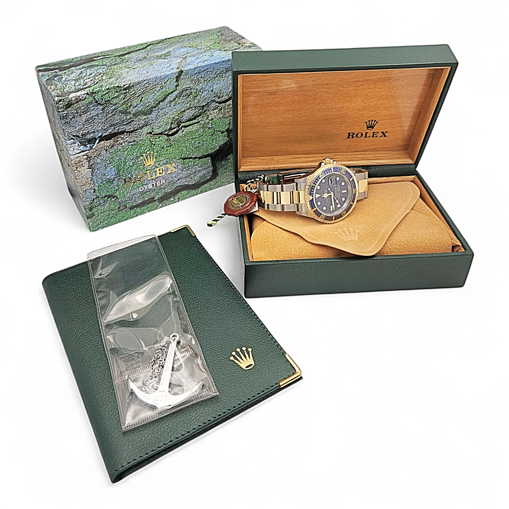 2005 Men's Rolex 40mm Submariner Oyster Perpetual Two Tone 18K Yellow Gold / Stainless Steel Watch with Blue Dial and Blue Bezel. (UNWORN 16613)