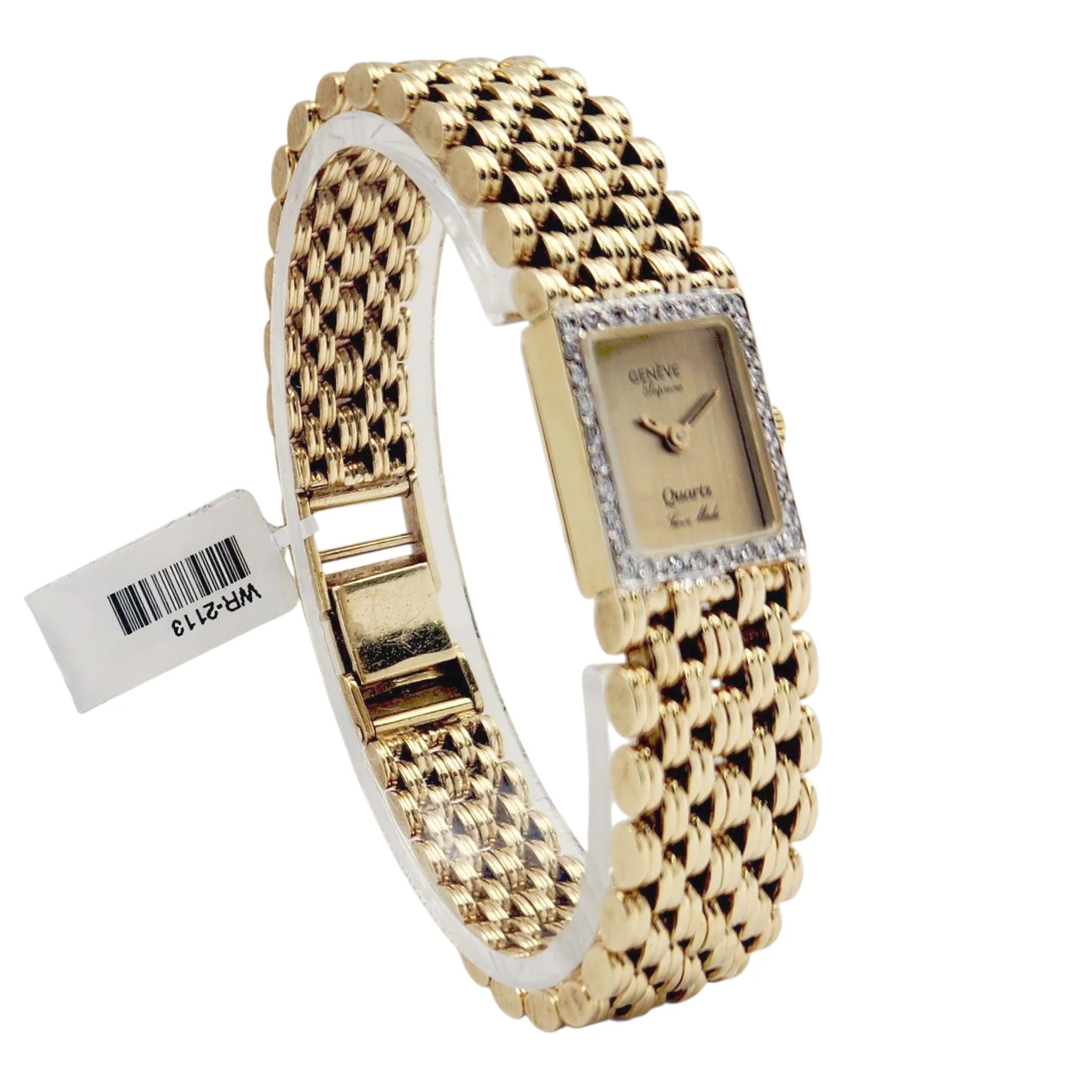 Ladies Geneve Vintage 14K Yellow Gold Watch with Gold Dial and Diamond Bezel. (Pre-Owned)