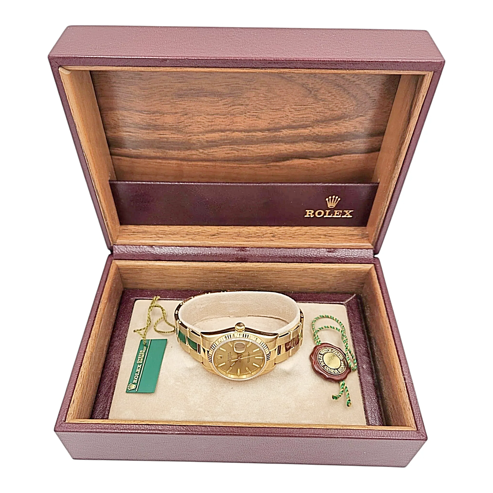 Men's Rolex 34mm Date Presidential 18K Yellow Gold Watch with Gold Dial and Fluted Bezel. (Pre-Owned 15238)