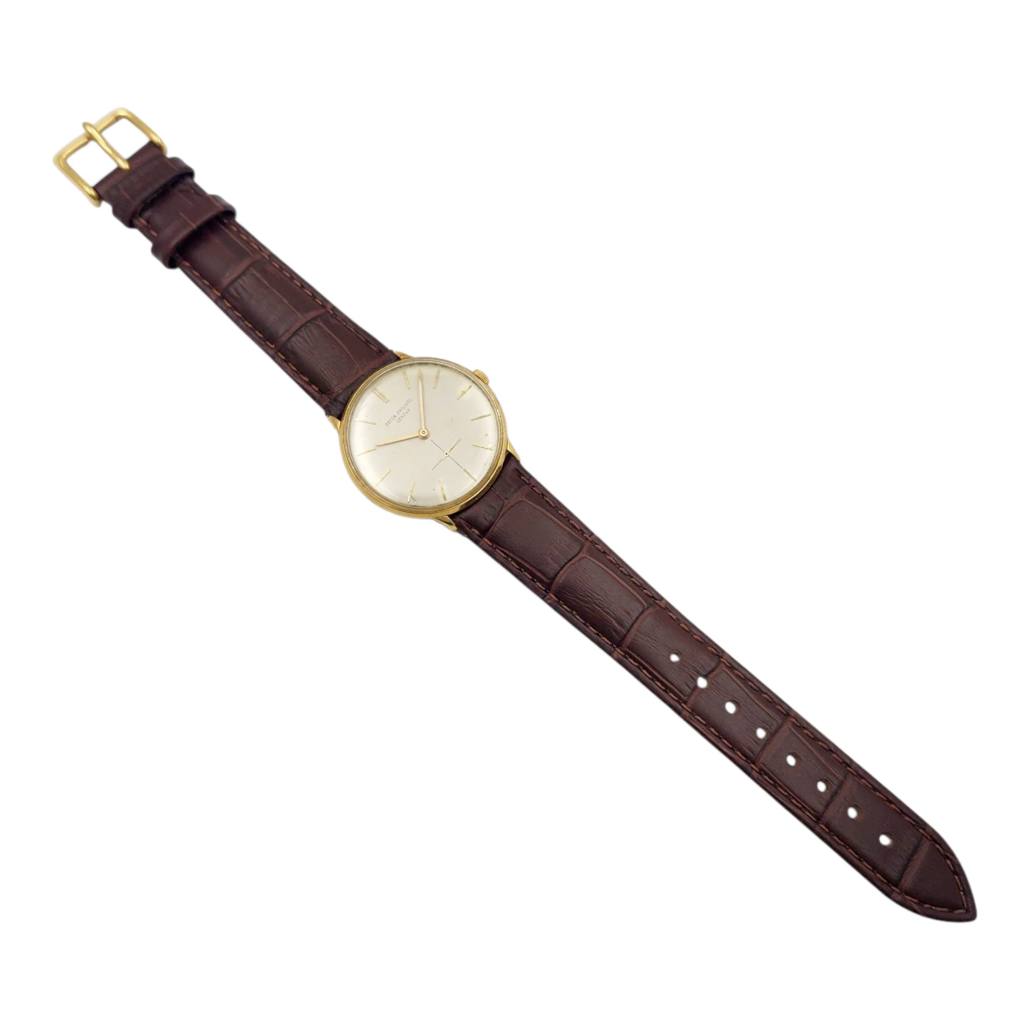 Men's Patek Philippe 33mm Calatrava Vintage 18K Yellow Gold Watch with Silver Dial. (Pre-Owned Reference 2573)