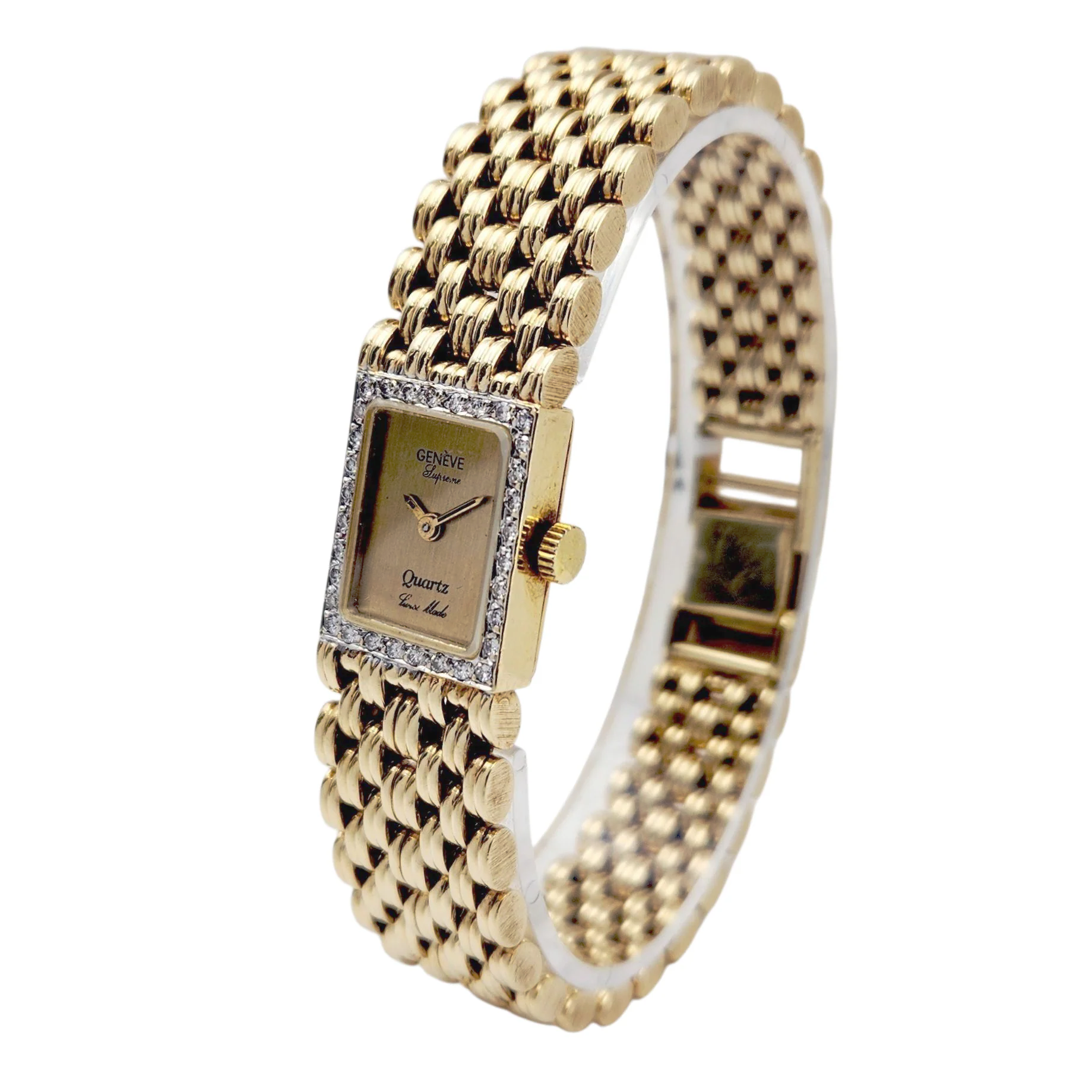 Ladies Geneve Vintage 14K Yellow Gold Watch with Gold Dial and Diamond Bezel. (Pre-Owned)