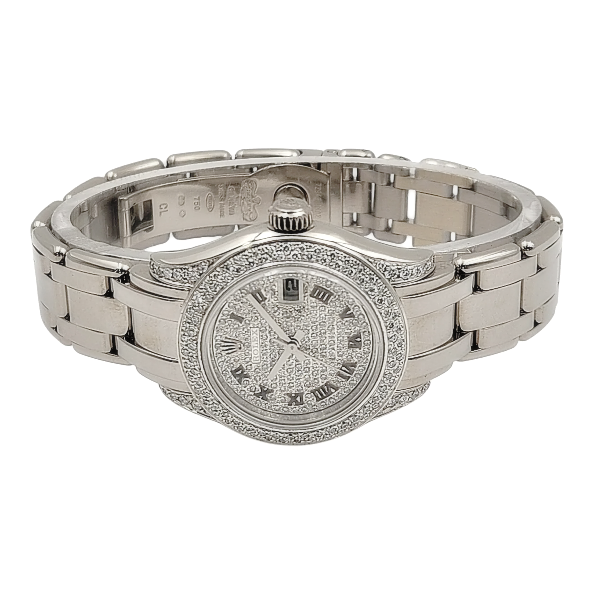 Ladies Rolex 29mm Pearlmaster 18K White Gold Watch with Diamond Dial and Diamond Bezel. (Pre-Owned 80319)