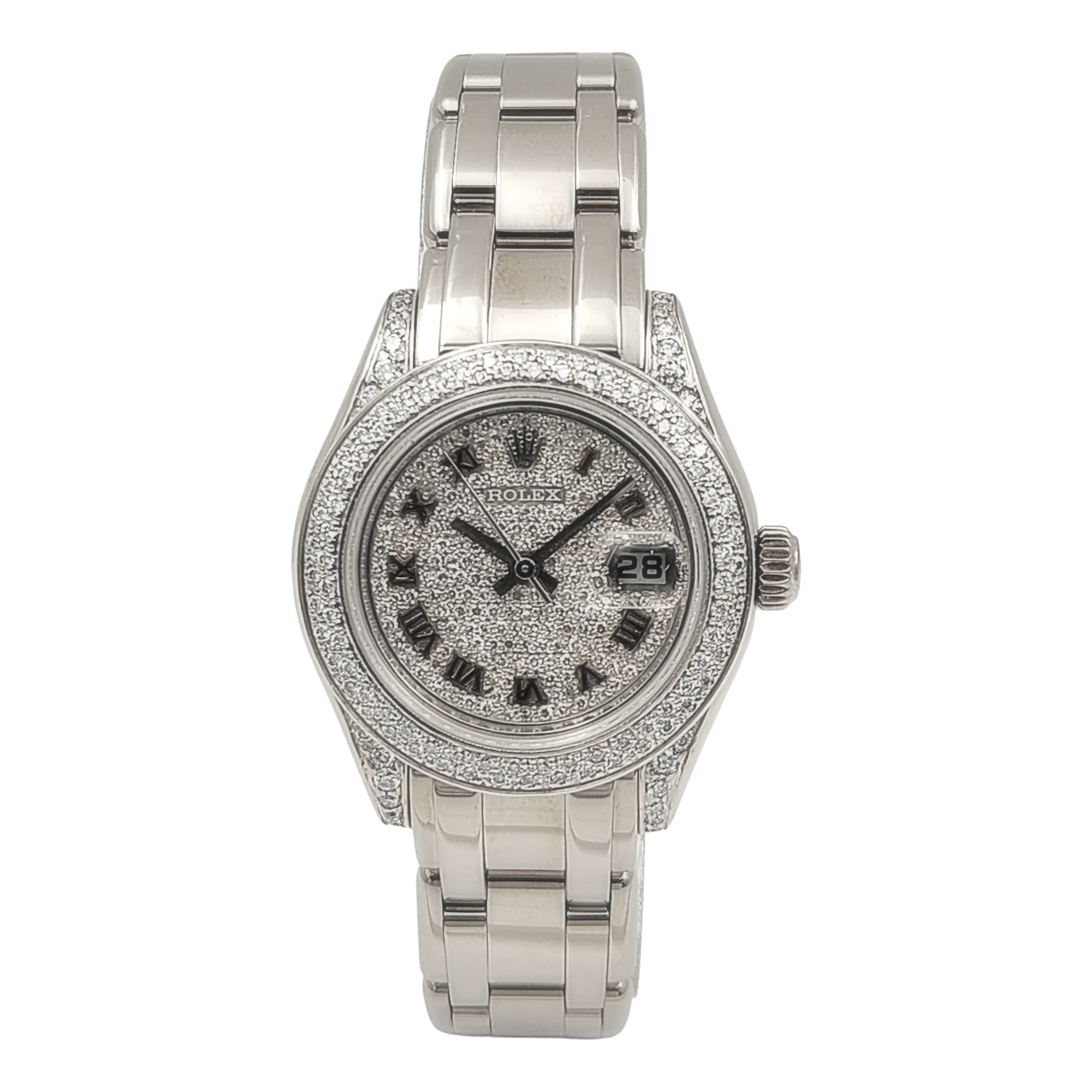 Ladies Rolex 29mm Pearlmaster 18K White Gold Watch with Diamond Dial and Diamond Bezel. (Pre-Owned 80319)