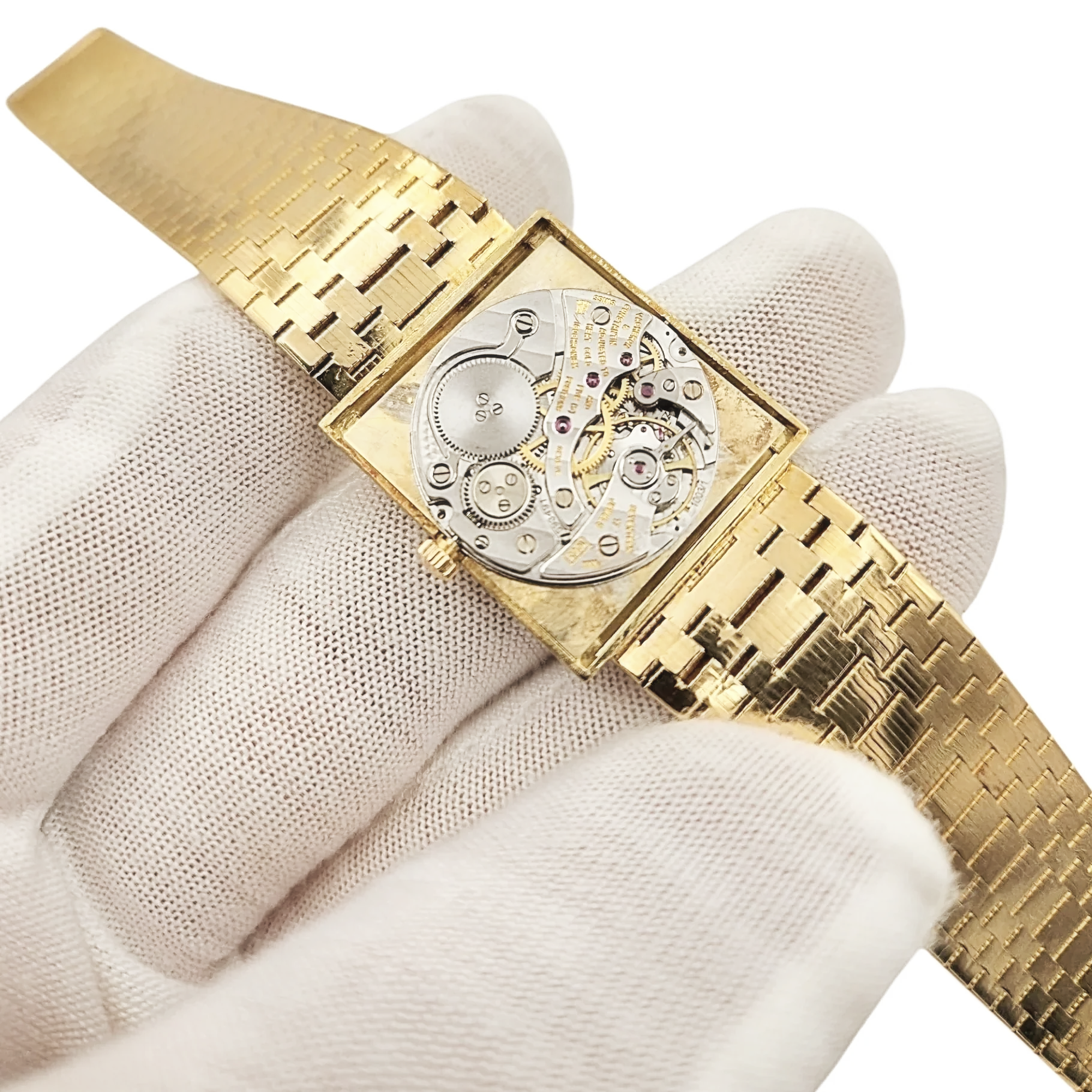 1970's Vacheron & Constantin Vintage Solid 18K Gold Watch with Basket-Weave Gold Dial and Bracelet. (Pre-Owned 7186)