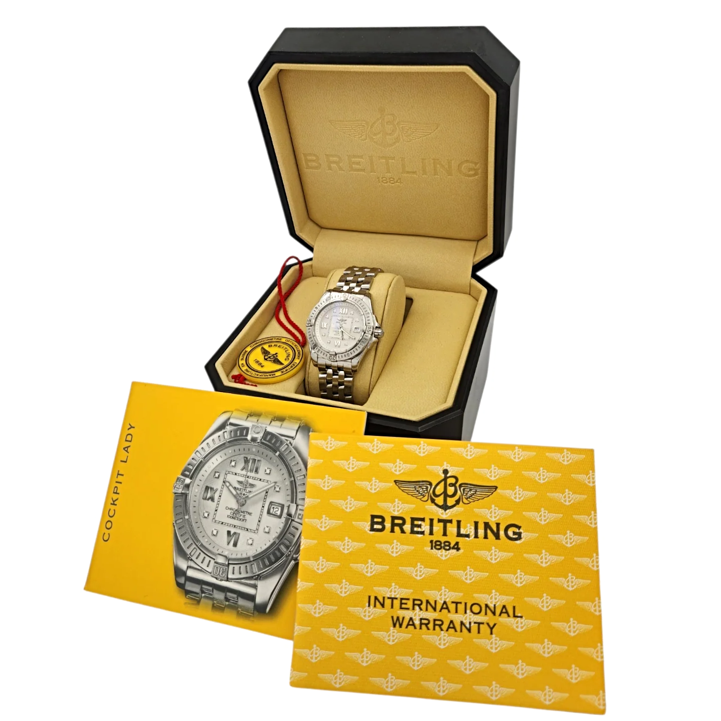 Ladies Breitling 32mm Cockpit Lady Stainless Steel Watch with Off-White Silver Diamond Dial and Rotating Bezel. (Pre-Owned A71356)