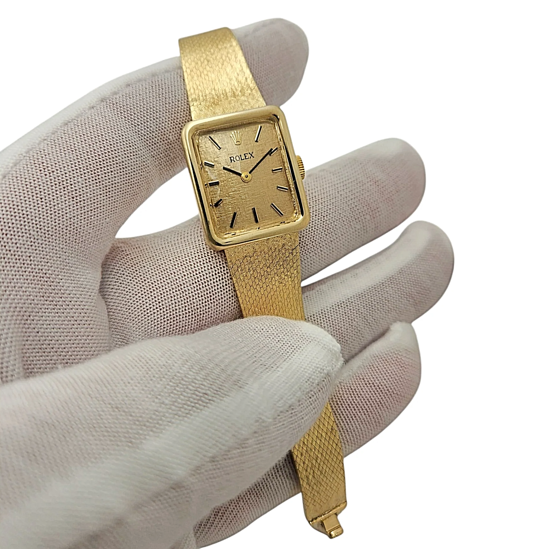 1950's Ladies Rolex Cocktail Vintage 14K Yellow Gold Watch with Gold Dial and Gold Mesh Bracelet. (Pre-Owned 8365)