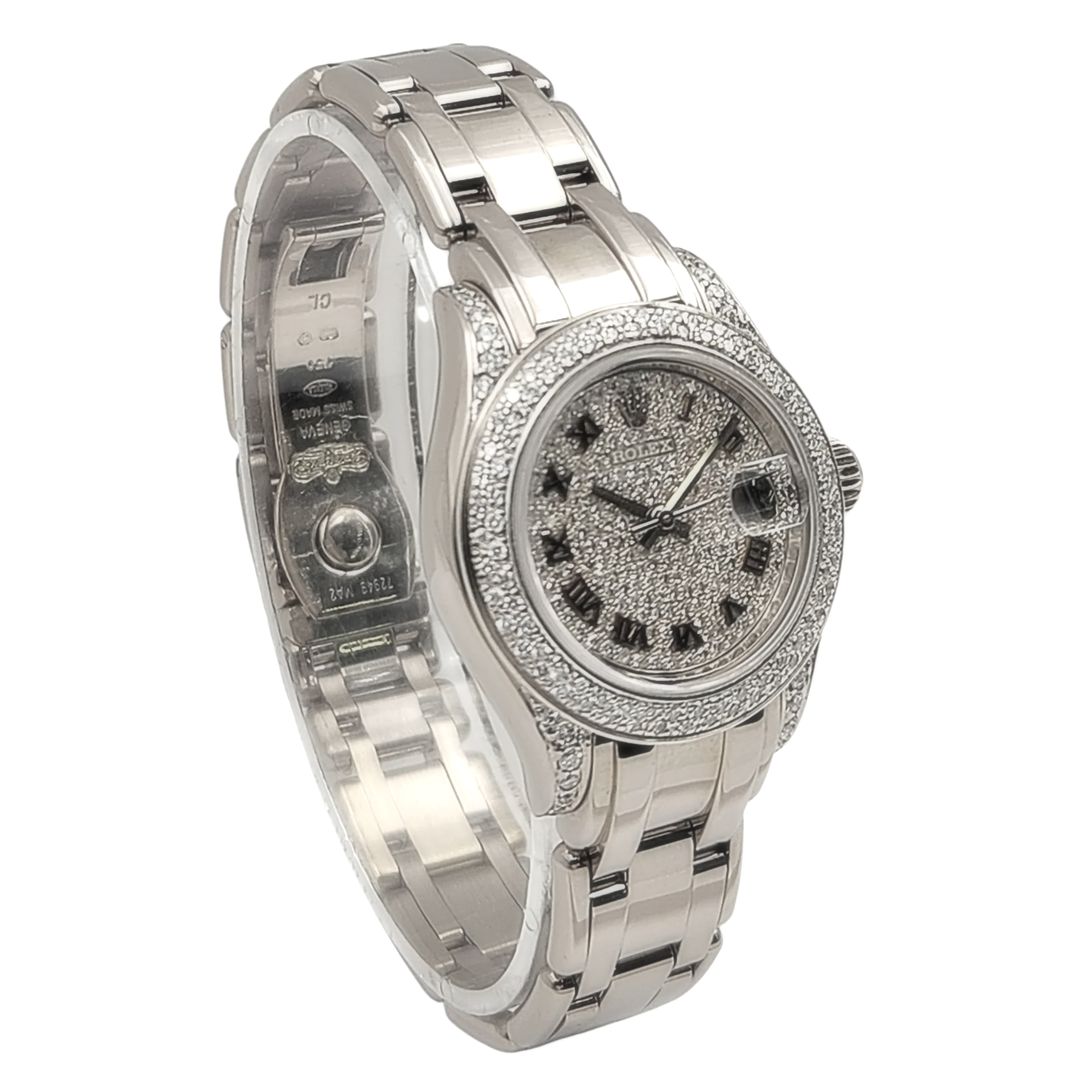Ladies Rolex 29mm Pearlmaster 18K White Gold Watch with Diamond Dial and Diamond Bezel. (Pre-Owned 80319)